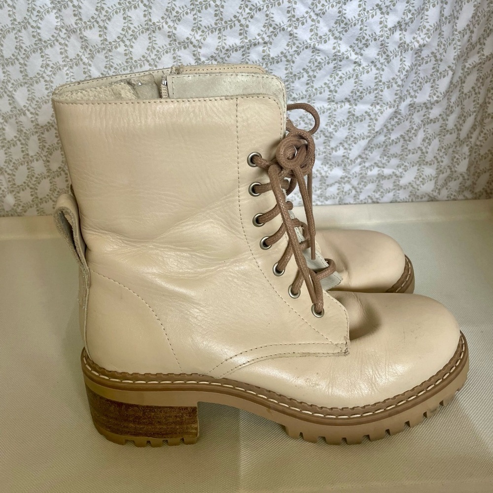 Cream Lace-Up Ankle Boots